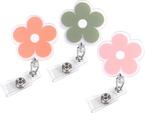 Funny Flower Badge Reel 3 Pack, Retractable ID Card Badge Holder Cute Suitable for Nurses, Office Workers, Managers, Students (Flower) in Saudi Arabia