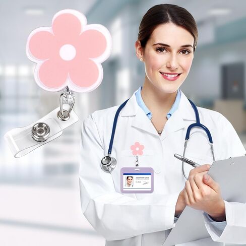 Funny Flower Badge Reel 3 Pack, Retractable ID Card Badge Holder Cute Suitable for Nurses, Office Workers, Managers, Students (Flower) in Saudi Arabia