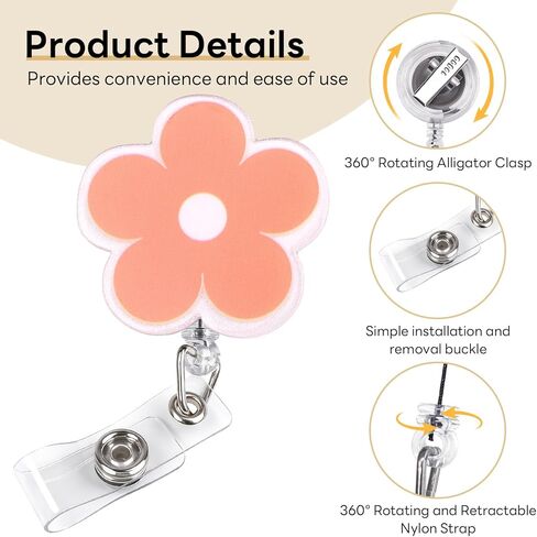Funny Flower Badge Reel 3 Pack, Retractable ID Card Badge Holder Cute Suitable for Nurses, Office Workers, Managers, Students (Flower) in Saudi Arabia
