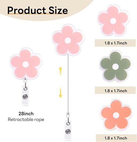 Funny Flower Badge Reel 3 Pack, Retractable ID Card Badge Holder Cute Suitable for Nurses, Office Workers, Managers, Students (Flower) in Saudi Arabia