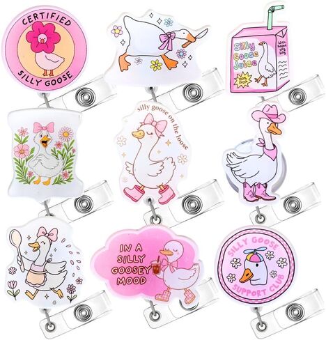 9PC Girly Silly Goose Badge Reels Fun Funny Certified Cowgirl Cute Pink Bow Duck Juice On The Loose Decorative ID Name Retractable Holder Nurse Essentials Bulk Gift for Teachers Nursing Students in Saudi Arabia