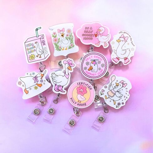 9PC Girly Silly Goose Badge Reels Fun Funny Certified Cowgirl Cute Pink Bow Duck Juice On The Loose Decorative ID Name Retractable Holder Nurse Essentials Bulk Gift for Teachers Nursing Students in Saudi Arabia