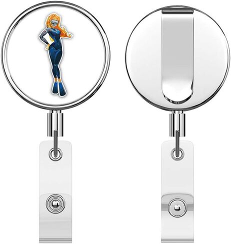 Woman Diver Round ID Badge Key Card Tag Holder Badge Retractable Reel Badge Holder with Belt Clip in Saudi Arabia