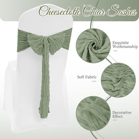 30 قطعة من أوشاح الكراسي المصنوعة من القماش القطني الأخضر، مقاس 40.64 × 108 بوصة، أوشاح مصممة بأغطية كراسي عالمية لحفلات الزفاف الريفية وحفلات الفنادق والممرات لتزيين المطبخ المنزلي in Kuwait