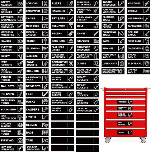 100pcs Magnetic Toolbox Labels 3.5x1Inch Magnetic Tool Box Organizer Label - 90 Pre-Printed & 10 Blank Tool Chest Organization Tags Toolbox Organizer Emblems Fits All Brand Steel Cabinet Tool Drawer in Kuwait