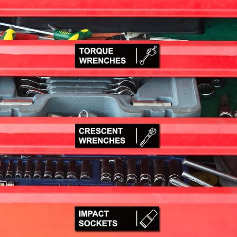 100pcs Magnetic Toolbox Labels 3.5x1Inch Magnetic Tool Box Organizer Label - 90 Pre-Printed & 10 Blank Tool Chest Organization Tags Toolbox Organizer Emblems Fits All Brand Steel Cabinet Tool Drawer in Kuwait