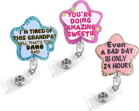 Funny Flower Badge Reel 3 Pack, Retractable ID Card Badge Holder Cute Suitable for Nurses, Office Workers, Managers, Students (Flower) in Saudi Arabia