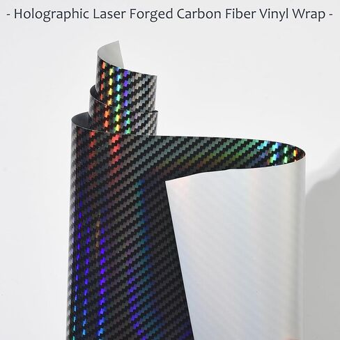 Holographic Laser Forged Carbon Fiber Vinyl Wrap High Gloss Rainbow Silver Color Change Car Body Wrapping Film Self-Adhesive Vehicle Exterior Interior Decorative Film, 59.84" x 11.81" in Kuwait
