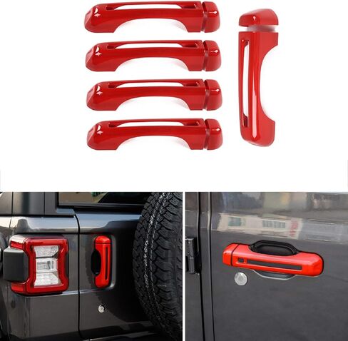 طقم غطاء مقبض الباب الخلفي من JeCar 5 قطع متوافق مع 2018-2025 Jeep Wrangler JL Unlimited 4 أبواب (أحمر) in Saudi Arabia