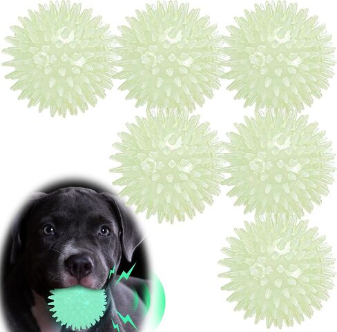 6-Pack Glow in The Dark Squeaky Dog Balls, 3.5" Spiky Dog Toy Balls, Durable Glowing Rubber Fetching Ball for Medium & Large Dogs Nighttime Playing Indoors & Outdoors in Saudi Arabia