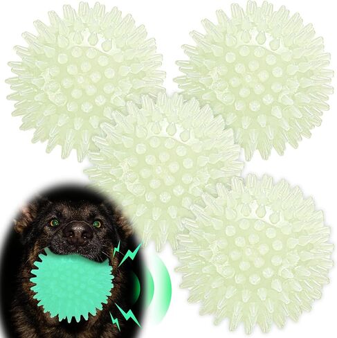 6-Pack Glow in The Dark Squeaky Dog Balls, 3.5" Spiky Dog Toy Balls, Durable Glowing Rubber Fetching Ball for Medium & Large Dogs Nighttime Playing Indoors & Outdoors in Saudi Arabia