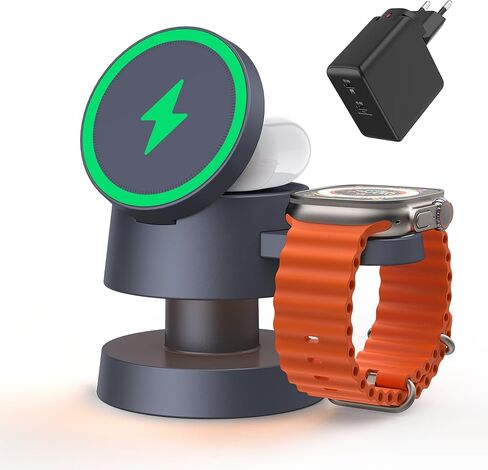 iVANKY 3 in 1 Wireless Charging Station Cube with Night-Lamp for MagSafe Magnetic Charger, Portable Travel Stand for Multiple Devices, 22.5 W Fast Charge for iPhone 16/15/14, Apple Watch, Airpods in Kuwait