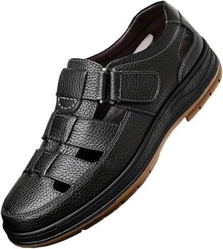 Men's leather sandals Summer Hollow-Out Casual Shoes, Top Layer Cowhide Upper, Comfortable & Durable, Non-Slip Rubber Sole, Breathable Beach Sandals for Hiking & Outdoor Activities in Saudi Arabia