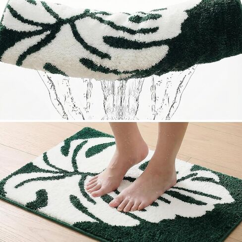 حصيرة حمام على شكل ورقة شجر مقاس 31 بوصة × 19 بوصة، سجادة حمام بأوراق خضراء ماصة غير قابلة للانزلاق للحمام، سجادة Monstera الاستوائية قابلة للغسل، سجادة ناعمة لطيفة للاستحمام، مدخل ممسحة غرفة النوم in Kuwait