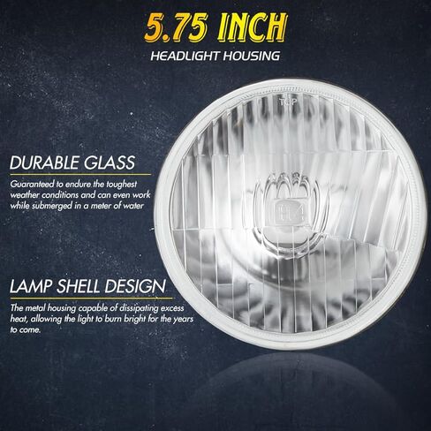 تصميم كلاسيكي المظهر 5 3/4 بوصة 5.75 بوصة غطاء عدسة زجاجية مستديرة مع مصابيح H4 LED للسيارات الكلاسيكية والشاحنات والشاحنات، غطاء الإضاءة الأمامية، ملاءمة عالمية، الحفاظ على المظهر الكلاسيكي in Saudi Arabia