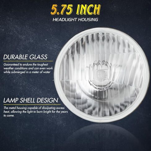 5.75 بوصة H5006 H5001 غطاء أمامي زجاجي مستدير + مصابيح H4/9003 عالية ومنخفضة الشعاع، متوافقة مع المصابيح الأمامية لشاحنات تشالنجر جران تورينو أولدزموبيل كتلاس بليموث فيوري العضلات للسيارات والشاحنات، 4 مجموعات in Saudi Arabia