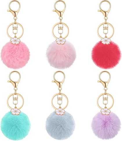 6PCS Animal Pom Pom Keychain, Rabbit Faux Fur Ball Keychain, Fluffy Ball Faux Rabbit Fur Pompoms Keyring, Cute Faux Fur Fluffy Fuzzy Keychain Ball for Girls Women Bag Accessories in Saudi Arabia