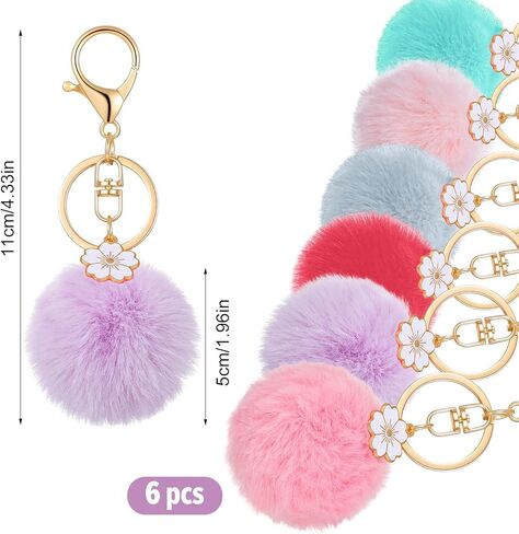 6PCS Animal Pom Pom Keychain, Rabbit Faux Fur Ball Keychain, Fluffy Ball Faux Rabbit Fur Pompoms Keyring, Cute Faux Fur Fluffy Fuzzy Keychain Ball for Girls Women Bag Accessories in Saudi Arabia