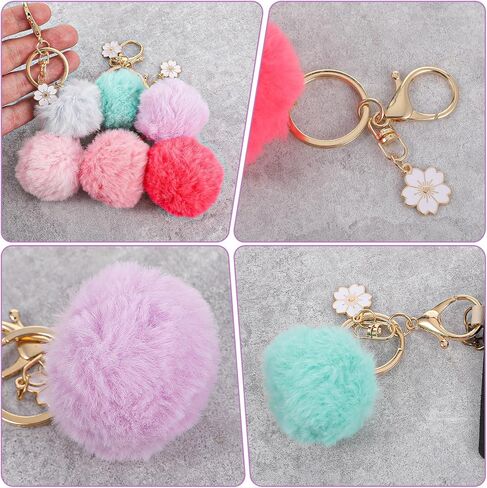 6PCS Animal Pom Pom Keychain, Rabbit Faux Fur Ball Keychain, Fluffy Ball Faux Rabbit Fur Pompoms Keyring, Cute Faux Fur Fluffy Fuzzy Keychain Ball for Girls Women Bag Accessories in Saudi Arabia