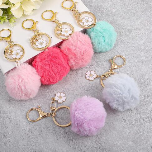 6PCS Animal Pom Pom Keychain, Rabbit Faux Fur Ball Keychain, Fluffy Ball Faux Rabbit Fur Pompoms Keyring, Cute Faux Fur Fluffy Fuzzy Keychain Ball for Girls Women Bag Accessories in Saudi Arabia