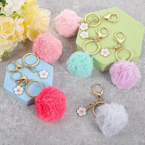6PCS Animal Pom Pom Keychain, Rabbit Faux Fur Ball Keychain, Fluffy Ball Faux Rabbit Fur Pompoms Keyring, Cute Faux Fur Fluffy Fuzzy Keychain Ball for Girls Women Bag Accessories in Saudi Arabia