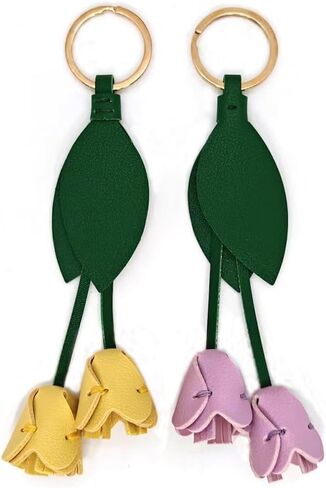 2Pcs Leather Leaf Flower Keychain, Bohemian Accessory Cute Keychain, Portable Key Ring Charm For Women Wallet Pendant in Saudi Arabia