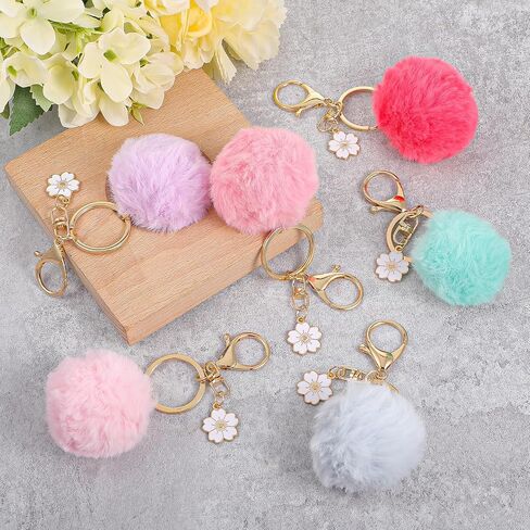 6PCS Animal Pom Pom Keychain, Rabbit Faux Fur Ball Keychain, Fluffy Ball Faux Rabbit Fur Pompoms Keyring, Cute Faux Fur Fluffy Fuzzy Keychain Ball for Girls Women Bag Accessories in Saudi Arabia