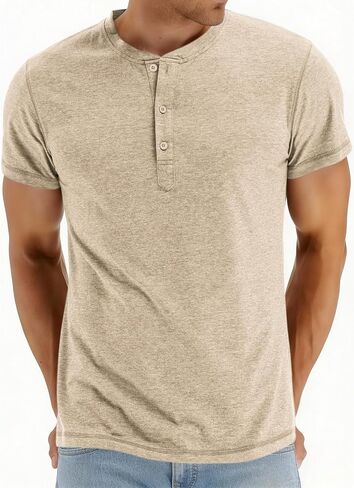 قمصان Henley للرجال بأكمام قصيرة، تي شيرتات كاجوال بأزرار علوية للصيف، تي شيرت أساسي Soild in Kuwait