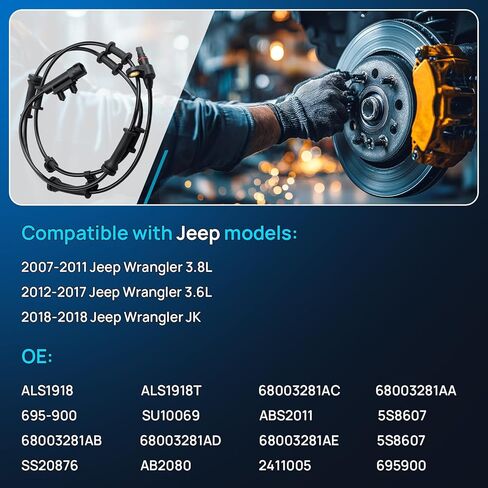 مستشعر سرعة عجلة ABS أمامي يسار يمين بديل لسيارة جيب رانجلر JK 3.8L 2007-2011، 2012-2017 جيب رانجلر JK 3.6L، مستشعرات ABS لجانب السائق والراكب، ALS1918 68003281AC 68003281AA، قطعتان in Saudi Arabia