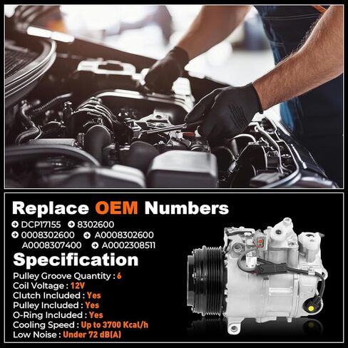 0008302600 AC Air Conditioner Compressor Assembly with Clutch Compatible with Mercedes-Benz E250 2014-16 L4 2.1L,E300 15-16,E350 2014 2016,E400 16-17,SL400 15-16,CLS400 15-17,GLK250 13-15,ML350 2015 in Saudi Arabia