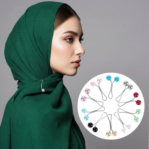24PCS Hijab Pins for Women, Cute Pearl Shawl Scarf Pin Clips Brooch Pin Hooks, Colorful Headscarf Accessories in Saudi Arabia