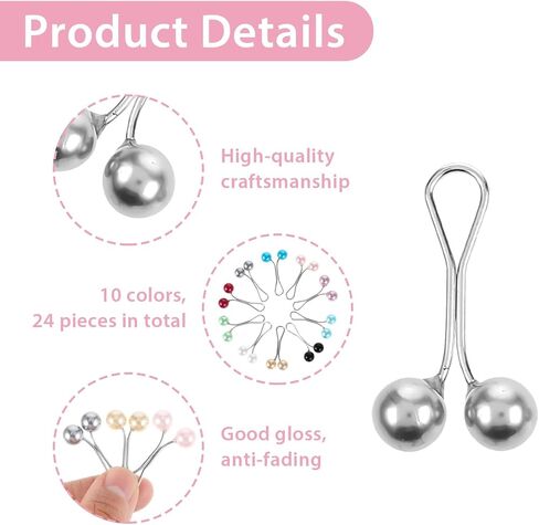 24PCS Hijab Pins for Women, Cute Pearl Shawl Scarf Pin Clips Brooch Pin Hooks, Colorful Headscarf Accessories in Saudi Arabia