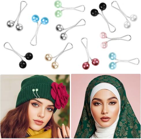 24PCS Hijab Pins for Women, Cute Pearl Shawl Scarf Pin Clips Brooch Pin Hooks, Colorful Headscarf Accessories in Saudi Arabia
