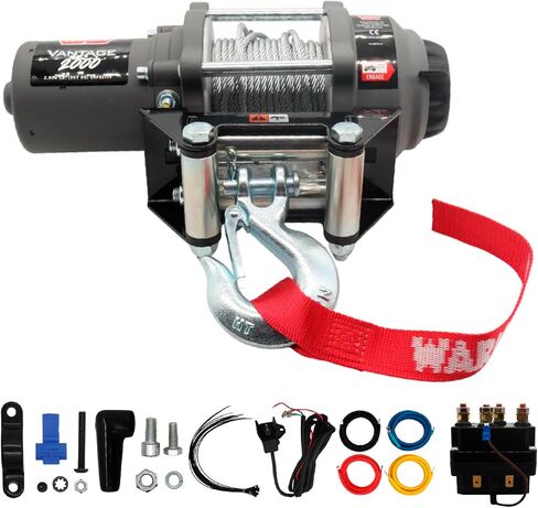 ونش Warn Vantage 2000 - سعة 2000 رطل، حبل سلكي 50 بوصة من 5/32 بوصة، رأس دوار، جهاز تحكم عن بعد سلكي، محكم الغلق للطقس، لـ ATV/UTV in Kuwait