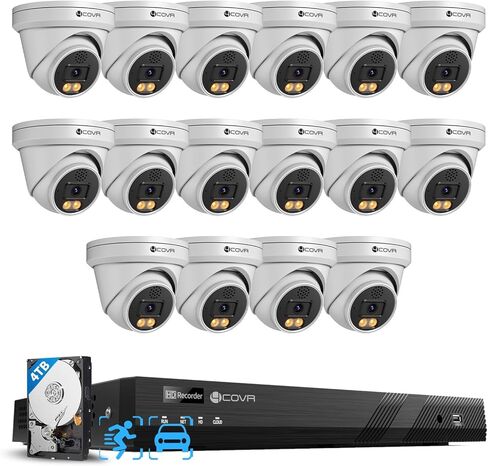 4COVR 4K PoE Security Camera System 16 Channel with 4TB HDD, LY97KA8M1612 | 2-Way Talk & Color Night Vision, AI Smart Detection, NVR Surveillance for Business, 12X 8MP Commercial Dome IP Camera IP67 in Saudi Arabia