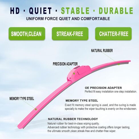 جودة OEM 26 بوصة + 20 بوصة شفرات ممسحة الزجاج الأمامي PARRATI Premium لجميع المواسم باللون الوردي الساخن (مجموعة من 2) in Kuwait