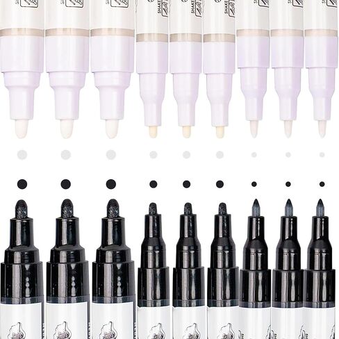 PINTAR | 18 PACK | Black & White Acyrlic Paint Markers in Medium, Fine, Extra Fine Point | Rock Painting, Wood, Glass, Leather, Shoes | Acylic Paint Pens | Pack of 18, 0.7mm/ 1mm/ 5mm in Kuwait