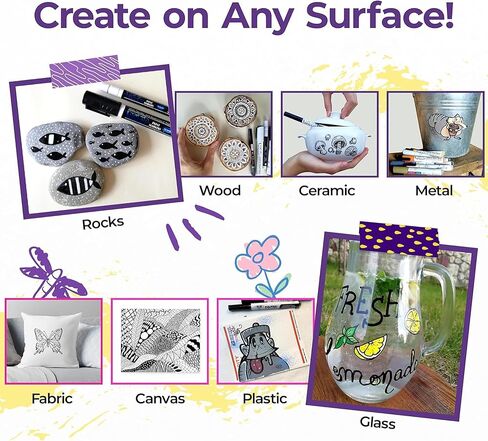 PINTAR | 18 PACK | Black & White Acyrlic Paint Markers in Medium, Fine, Extra Fine Point | Rock Painting, Wood, Glass, Leather, Shoes | Acylic Paint Pens | Pack of 18, 0.7mm/ 1mm/ 5mm in Kuwait