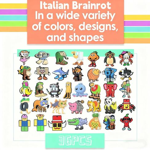 Italian Brainrot Shoe Charms — Push-Button Clog Charms for Foam Clogs with Holes, Assorted Multicolor Designs, Strap & Toe Accessories in Saudi Arabia