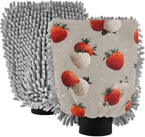 قفاز غسيل السيارات من AIXIWAWA، قفاز غسيل بطباعة الفراولة، خالٍ من الخدوش، ماص للماء، 2 عبوة كبيرة in Kuwait