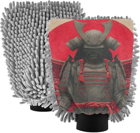 قفاز غسيل السيارات من AIXIWAWA، قفاز غسيل بطباعة الساموراي، خالٍ من الخدوش، ماص للماء، 2 عبوة متوسطة الحجم in Kuwait