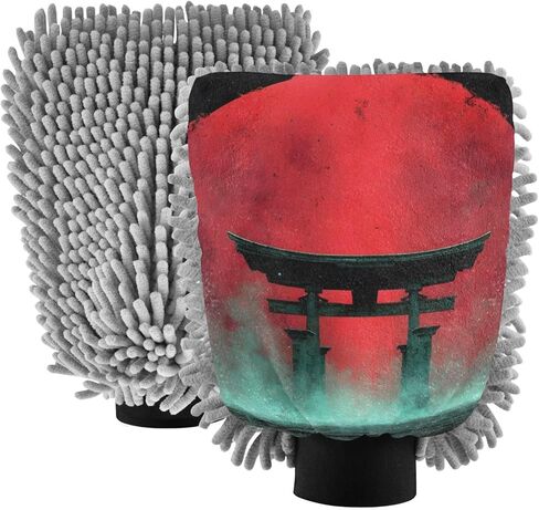 قفاز غسيل السيارات من AIXIWAWA، قفاز غسيل بطباعة البوابة اليابانية، خالٍ من الخدوش، ماص للماء، 2 عبوة متوسطة الحجم in Kuwait