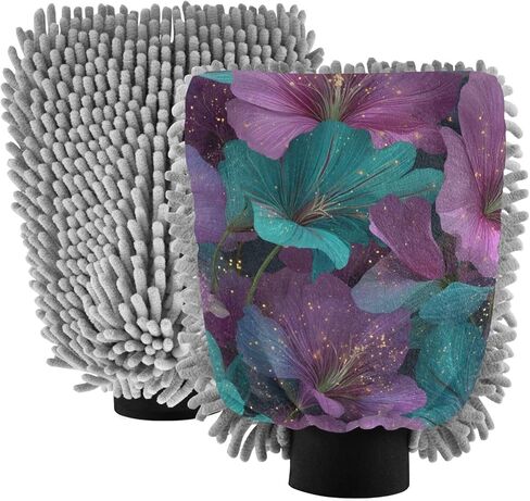 قفاز غسيل السيارات من AIXIWAWA، قفاز غسيل أنيق مطبوع عليه زهور، خالٍ من الخدوش، ماص للماء، 2 عبوة متوسطة الحجم in Kuwait