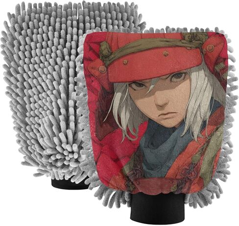 قفاز غسيل السيارات من AIXIWAWA، قفاز غسيل بطباعة الساموراي اليابانية خالية من الخدوش وماصة للماء، عبوة من قطعتين متوسطة الحجم in Kuwait