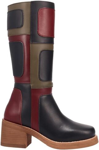 Dingo Womens Patches Leather Casual Boots Mid Calf Mid Heel 2-3" - Black in Saudi Arabia