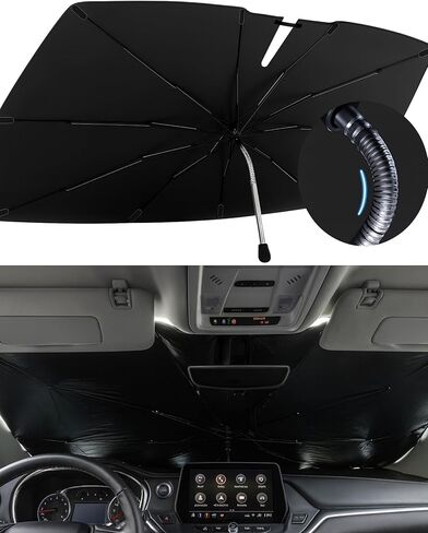 ApexGear Windshield Sun Shade Umbrella – Foldable Retractable Cover for Car Front Window – Compact UV Blocker – Heat Reflective Sunshield – Interior Cooling Protection (Large (56 x 31 in)) in Saudi Arabia
