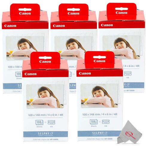 Canon KP-108IN Color XZLzaQ Ink and 4 x 6 Paper Set, 108 Count (Pack of 5) in Saudi Arabia