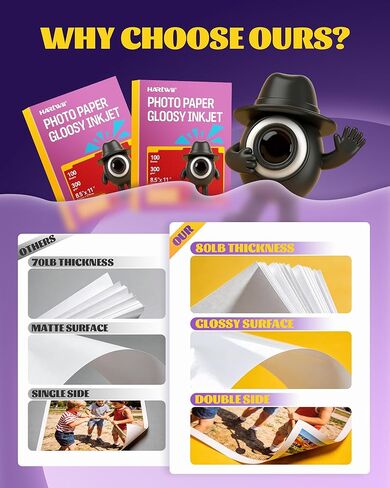 100 ورقة سميكة على الوجهين ثقيلة الوزن من ورق الصور اللامع الفاخر مقاس 8.5 × 11 بوصة 300 جم لكل متر مربع 80 رطل فقط للطابعة النافثة للحبر الاحترافية وحبر الصبغ لورق الكتيبات وورق النشرات in Kuwait