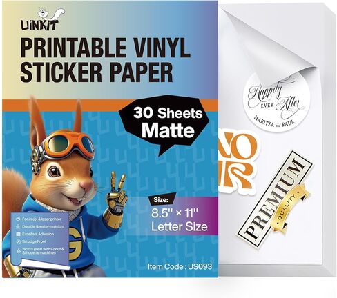 Uinkit 30 Sheets Premium 3mil Printable Vinyl Sticker Paper Durability Adhesive Paper 8.5 x 11, in Kuwait