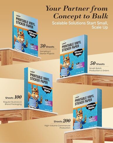 Uinkit 30 Sheets Premium 3mil Printable Vinyl Sticker Paper Durability Adhesive Paper 8.5 x 11, in Kuwait